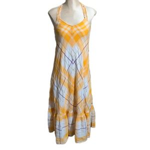 Holding Horses Anthropologie Maxi Dress Yellow Plaid XS Boho Summer